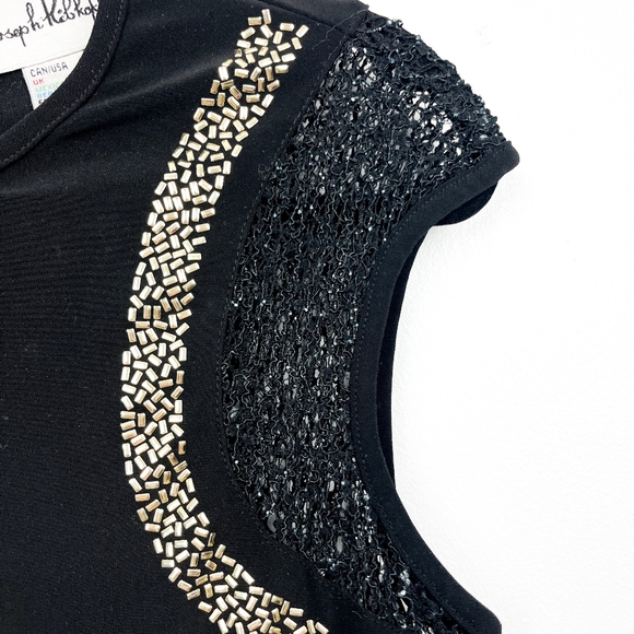 Joseph Ribkoff Black and Gold Blouse with Beading - Picture 3 of 12